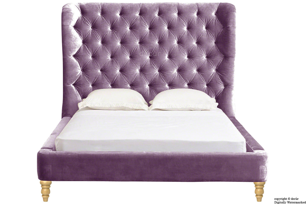 Knightsbridge Winged Velvet Upholstered Bed - Lavender