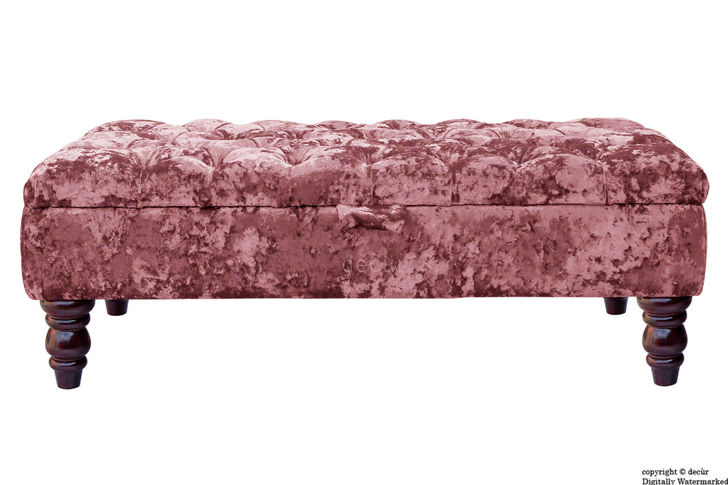 Tiffany Buttoned Crushed Velvet Footstool - Blush with Optional Storage
