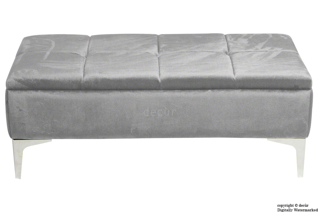 Mila Modern Buttoned Velvet Footstool - Silver with Optional Storage