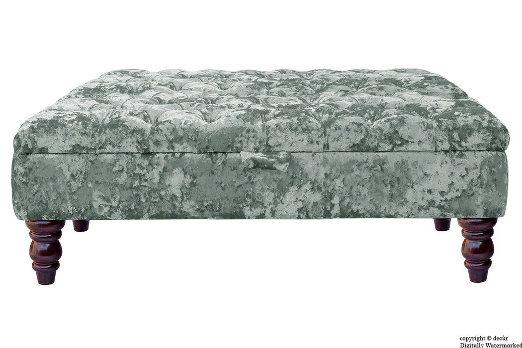 Tiffany Buttoned Crushed Velvet Footstool Large - Argent with Optional Storage
