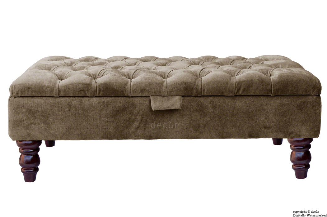Tiffany Buttoned Velvet Footstool - Taupe with Optional Storage