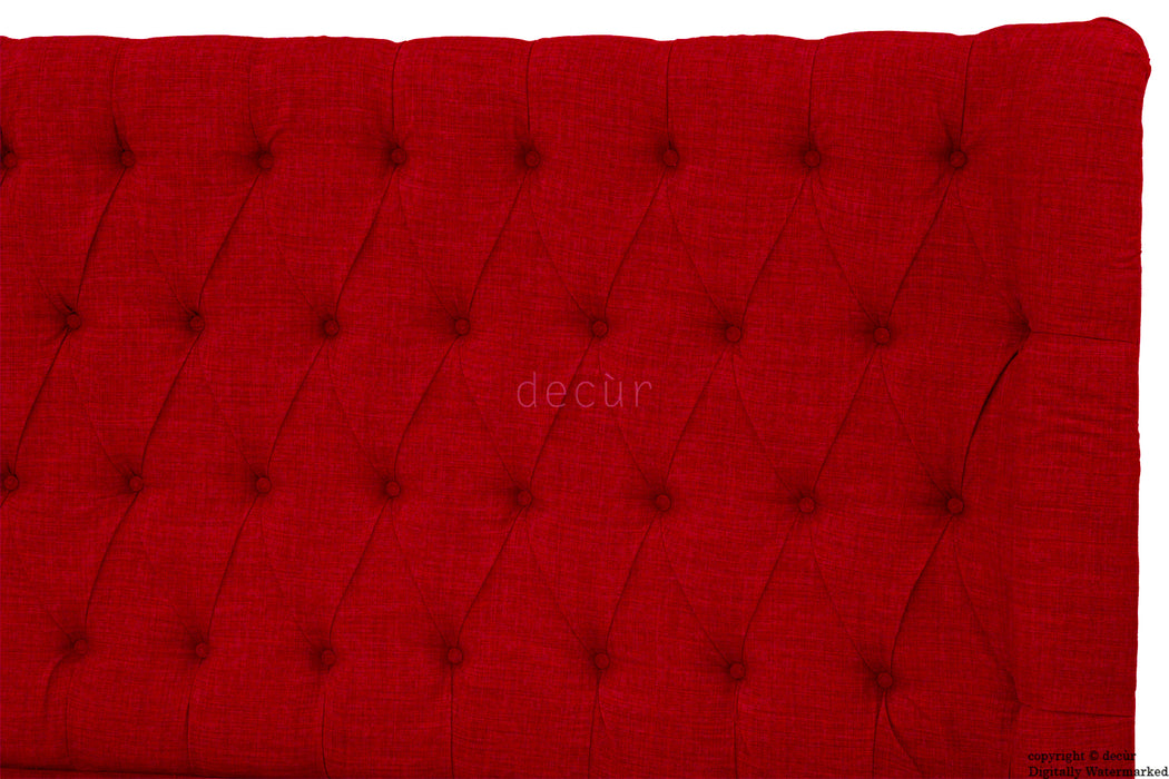 Hollyrood Buttoned Linen Winged Headboard - Ruby Red