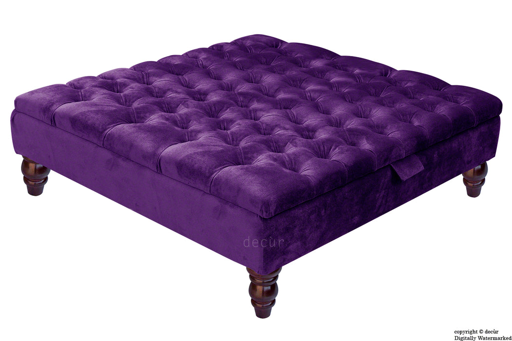 Tiffany Buttoned Velvet Footstool Large - Amethyst with Optional Storage
