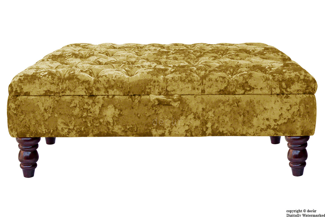 Tiffany Buttoned Crushed Velvet Footstool Large - Gilded with Optional Storage