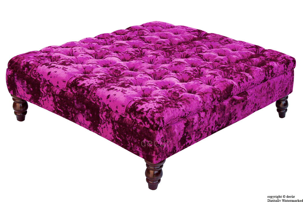 Tiffany Buttoned Crushed Velvet Footstool Large - Glamour with Optional Storage