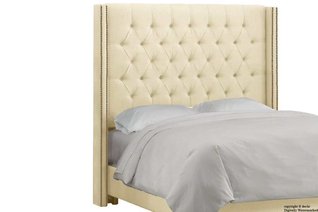 Balmoral Buttoned Linen Winged Headboard - Pearl