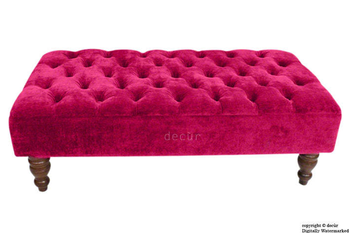 Tiffany Buttoned Chenille Footstool - Pink with Optional Storage