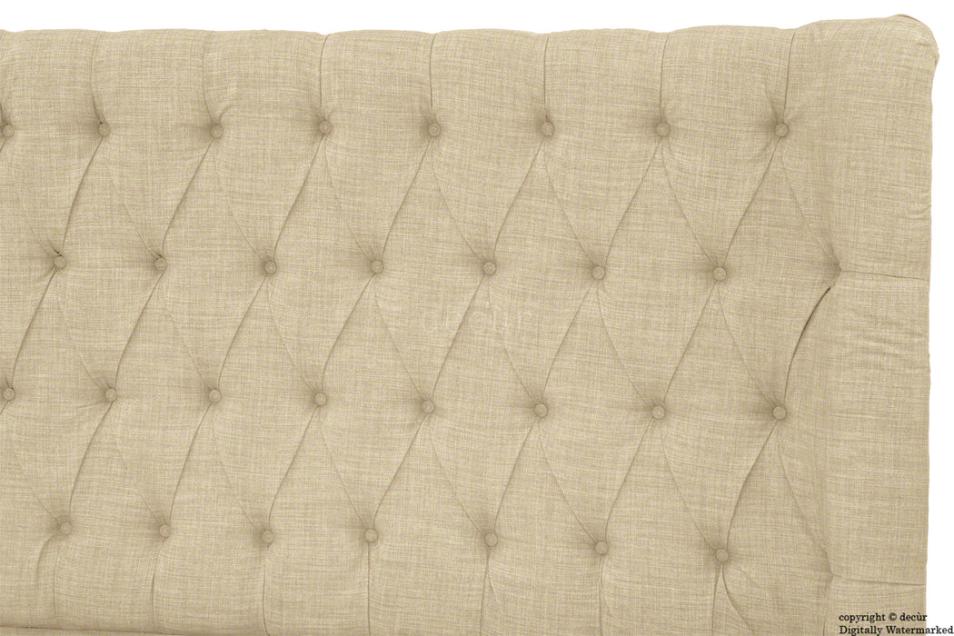 Hollyrood Buttoned Linen Winged Headboard - Pearl