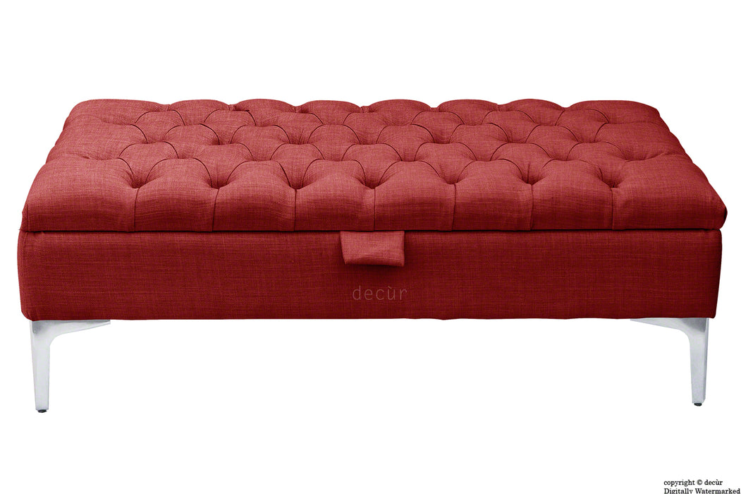Tiffany Modern Buttoned Linen Footstool - Wine with Optional Storage