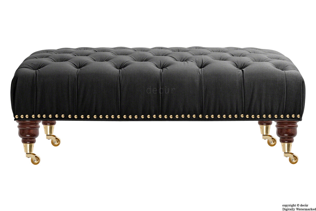 Catherine Buttoned Velvet Footstool - Cosmic Black with Optional Storage