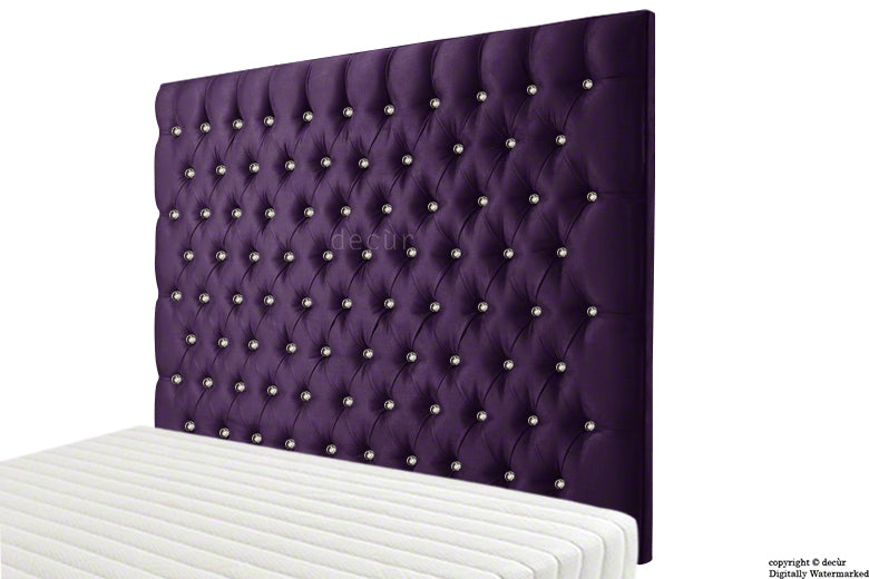 Tiffany Harrogate Buttoned Wall High Velvet Headboard - Amethyst