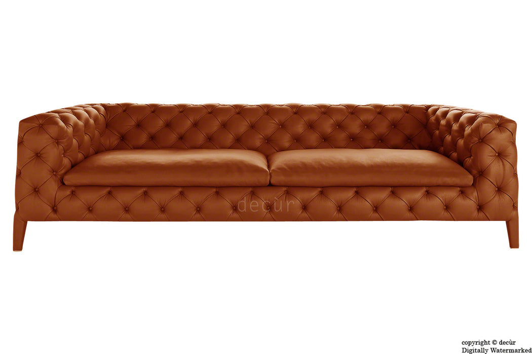 Rochester Leather Chesterfield Sofa - Wood Bark Orange