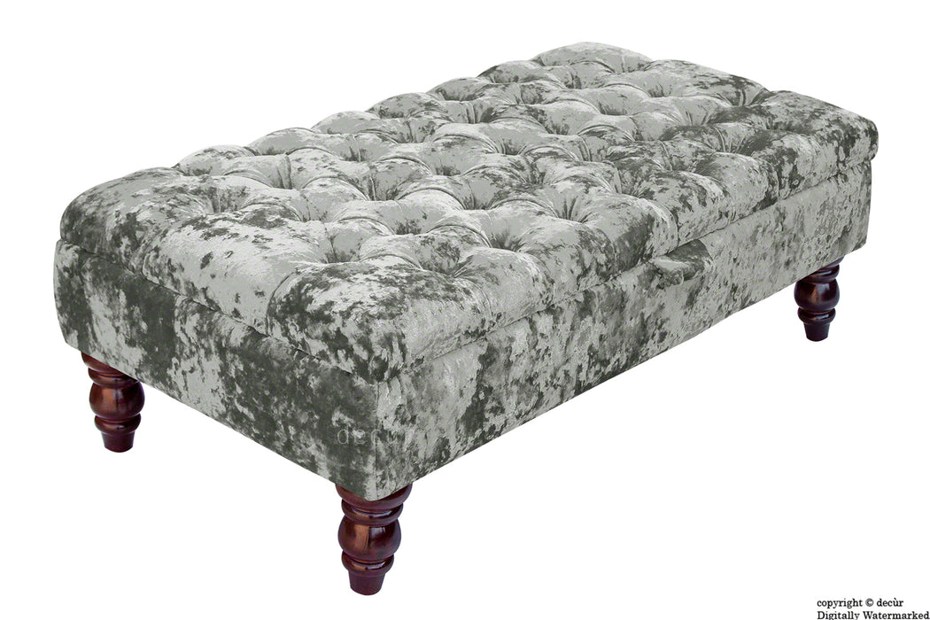 Tiffany Buttoned Crushed Velvet Footstool - Flint with Optional Storage