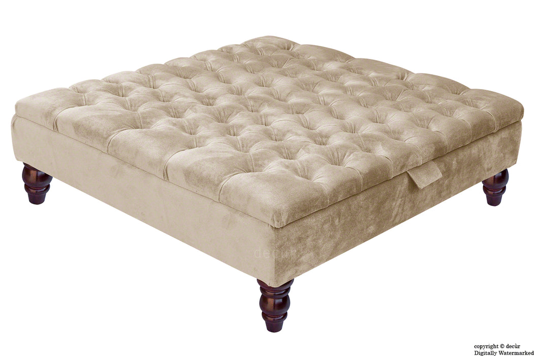 Tiffany Buttoned Velvet Footstool Large - Putty with Optional Storage