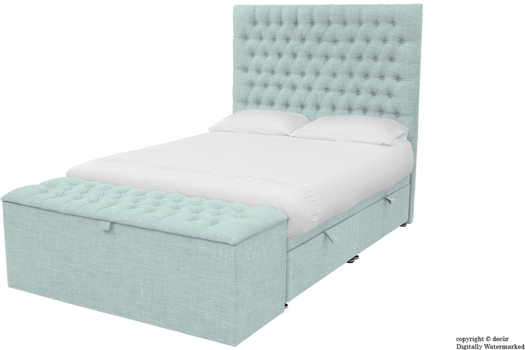 Kensington Linen Upholstered Ottoman Bed - Sky Duck Egg Blue