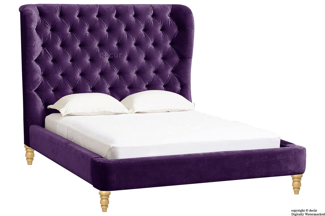 Knightsbridge Winged Velvet Upholstered Bed - Amethyst