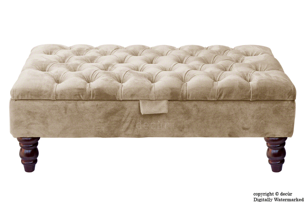 Tiffany Buttoned Velvet Footstool - Putty with Optional Storage