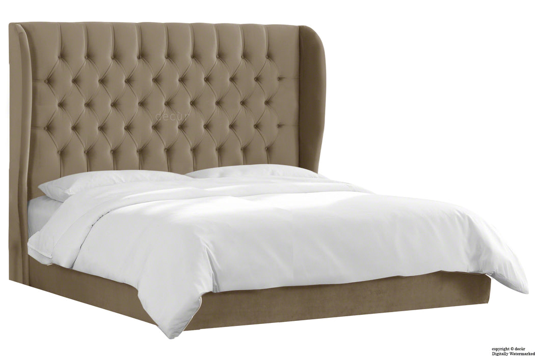 Vienna Velvet Upholstered Winged Bed - Taupe