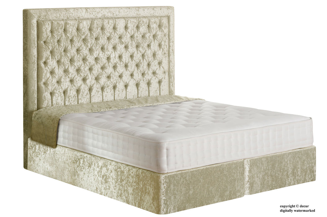 Mayfair Buttoned Crushed Velvet Bed - Pearl