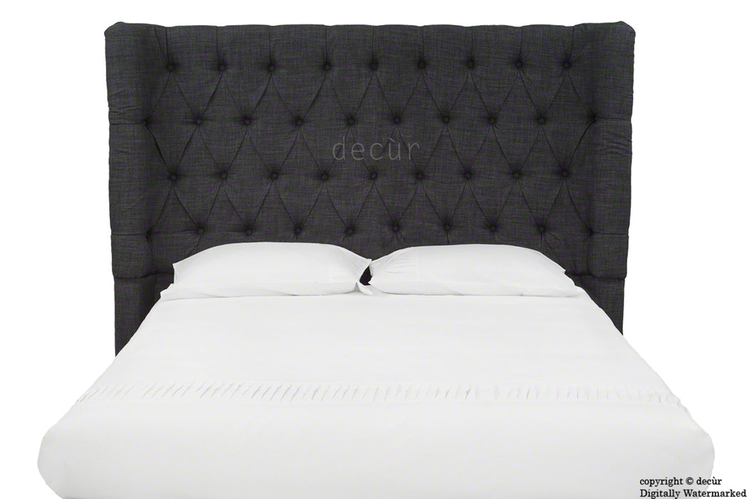 Hollyrood Buttoned Linen Winged Headboard - Charcoal