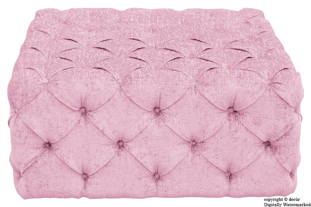 Ralph Buttoned Chenille Ottoman - Pink