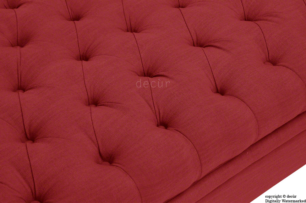 Amy Buttoned Linen Modern Tufted Footstool - Red