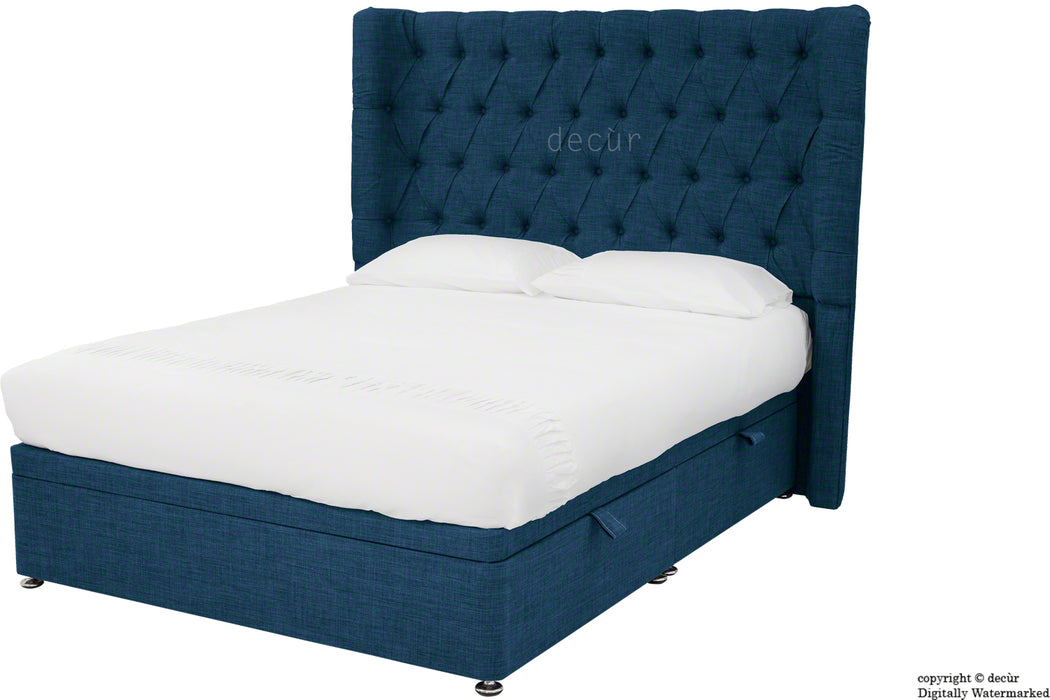 Hollyrood Linen Upholstered Winged Ottoman Bed - Midnight