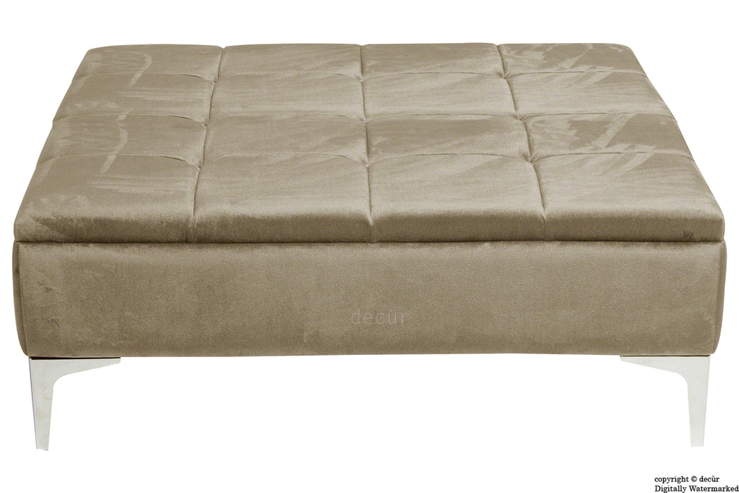 Mila Modern Buttoned Velvet Footstool Large - Putty with Optional Storage