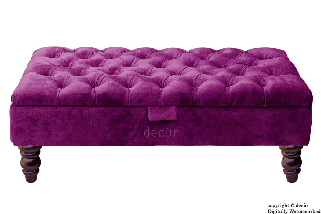 Tiffany Buttoned Velvet Footstool - Boysenberry with Optional Storage