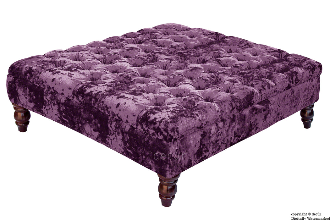 Tiffany Buttoned Crushed Velvet Footstool Large - Amethyst with Optional Storage
