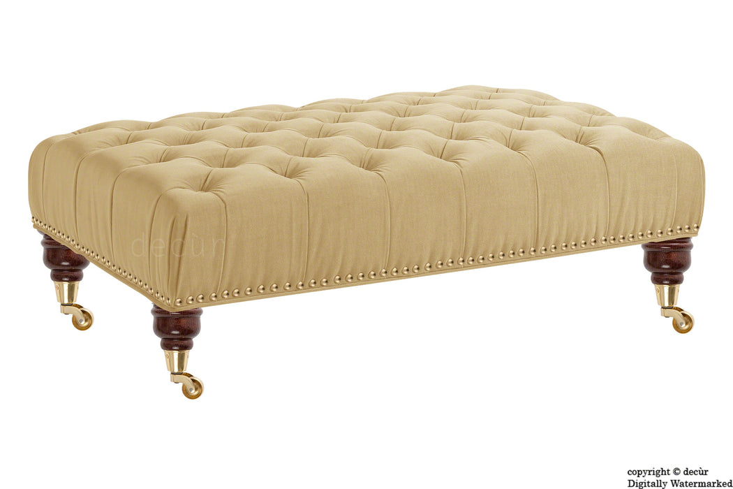 Catherine Buttoned Velvet Footstool - Parchment with Optional Storage