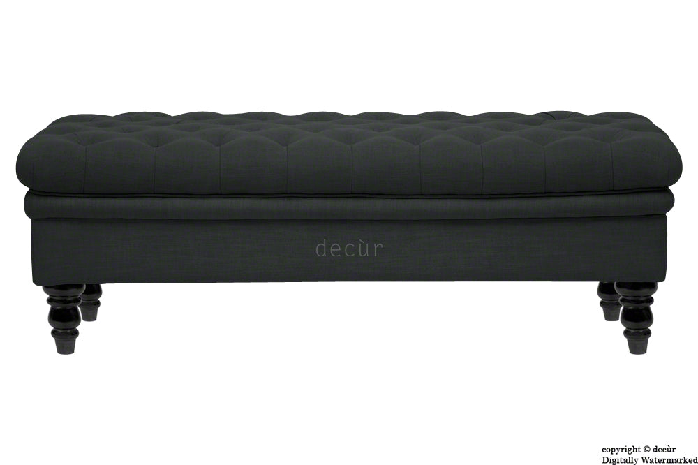 Amy Buttoned Linen Modern Tufted Footstool - Charcoal