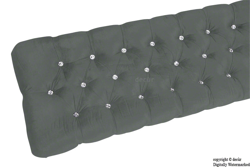 Serena Buttoned Velvet Footstool Bench - Slate Grey