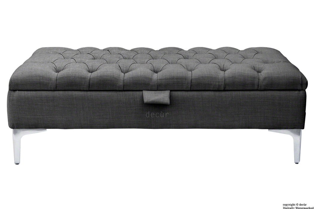 Tiffany Modern Buttoned Linen Footstool - Charcoal with Optional Storage