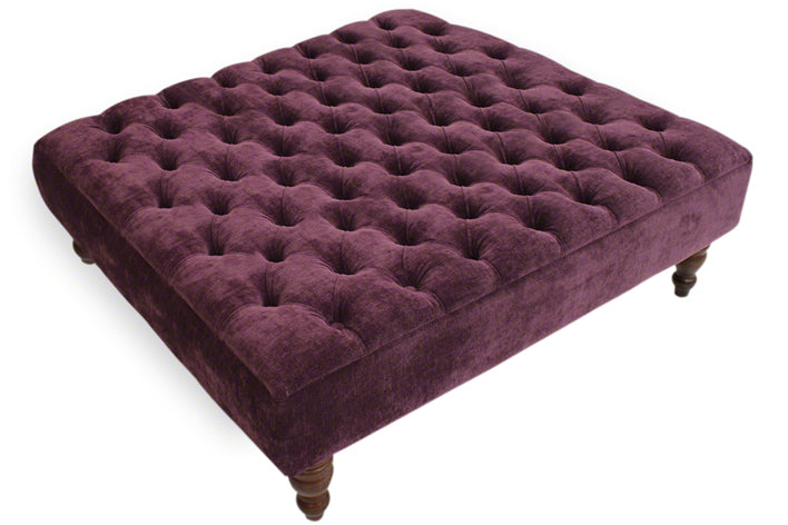 Tiffany Buttoned Chenille Footstool Large - Aubergine with Optional Storage