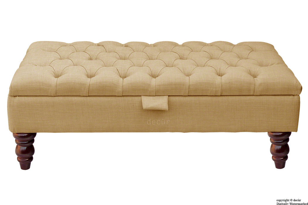 Tiffany Buttoned Linen Footstool - Honey with Optional Storage