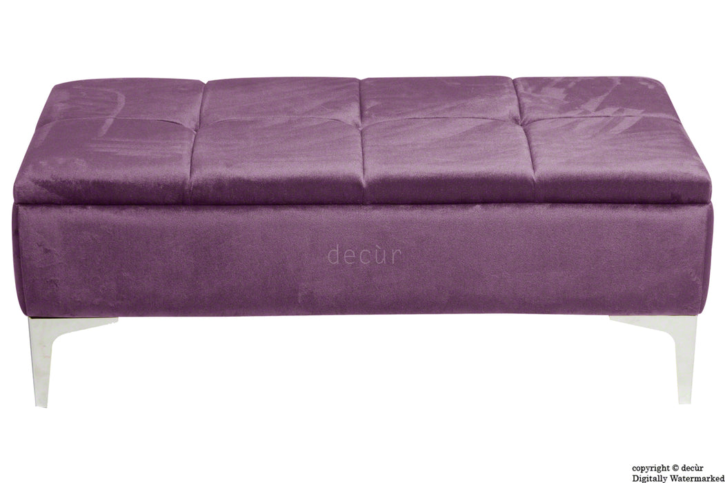 Mila Modern Buttoned Velvet Footstool - Lavender with Optional Storage