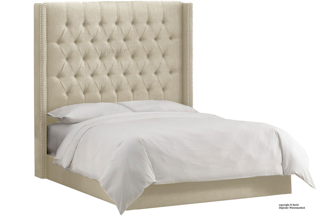 Balmoral Linen Upholstered Winged Bed - Sand