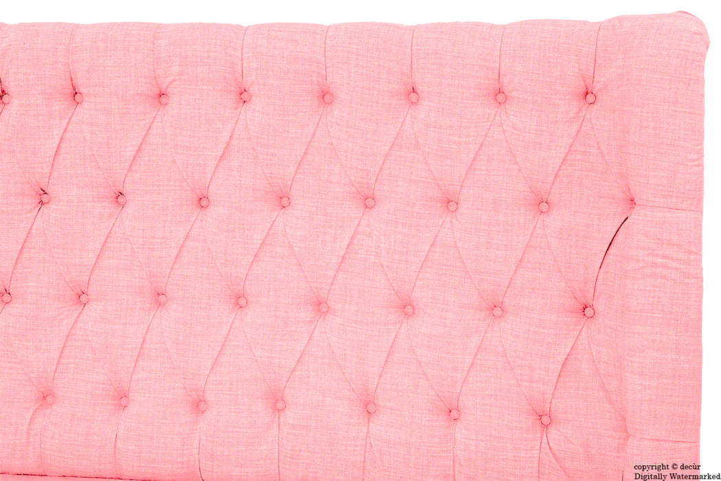 Hollyrood Buttoned Linen Winged Headboard - Pink