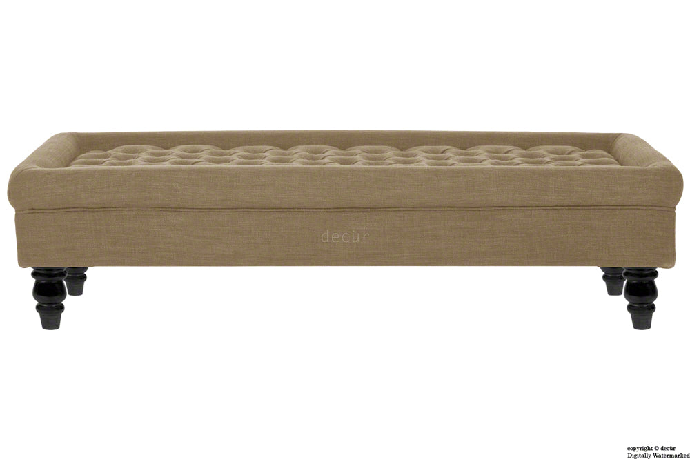 Cavendish Buttoned Linen Footstool - Chocolate
