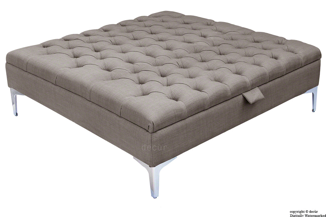 Tiffany Modern Buttoned Linen Footstool Large - Slate with Optional Storage