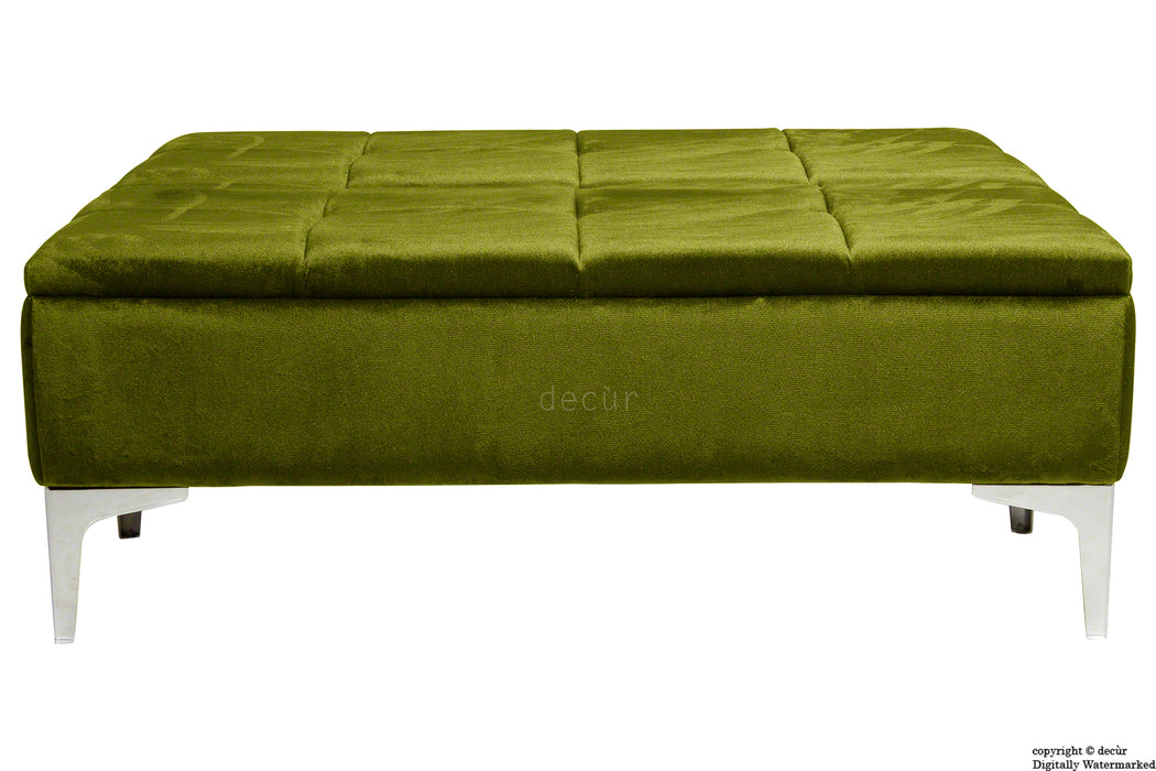 Mila Modern Buttoned Velvet Footstool Large - Grass with Optional Storage