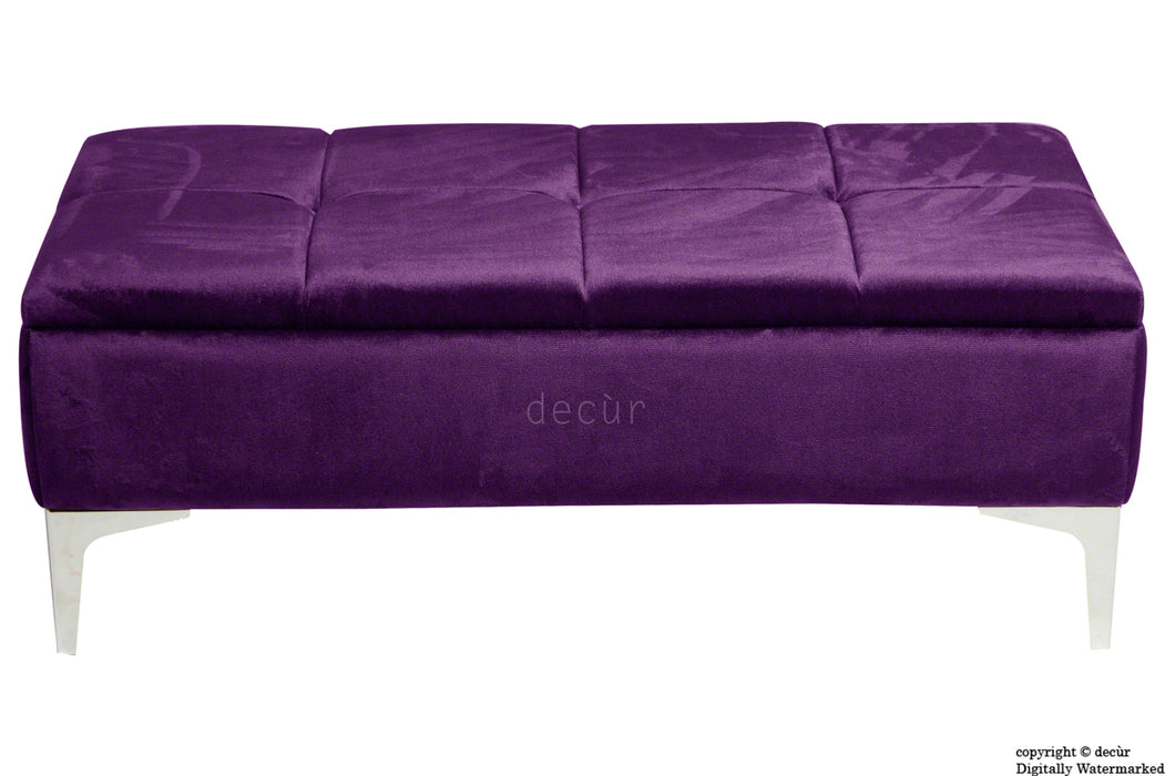 Mila Modern Buttoned Velvet Footstool - Amethyst with Optional Storage