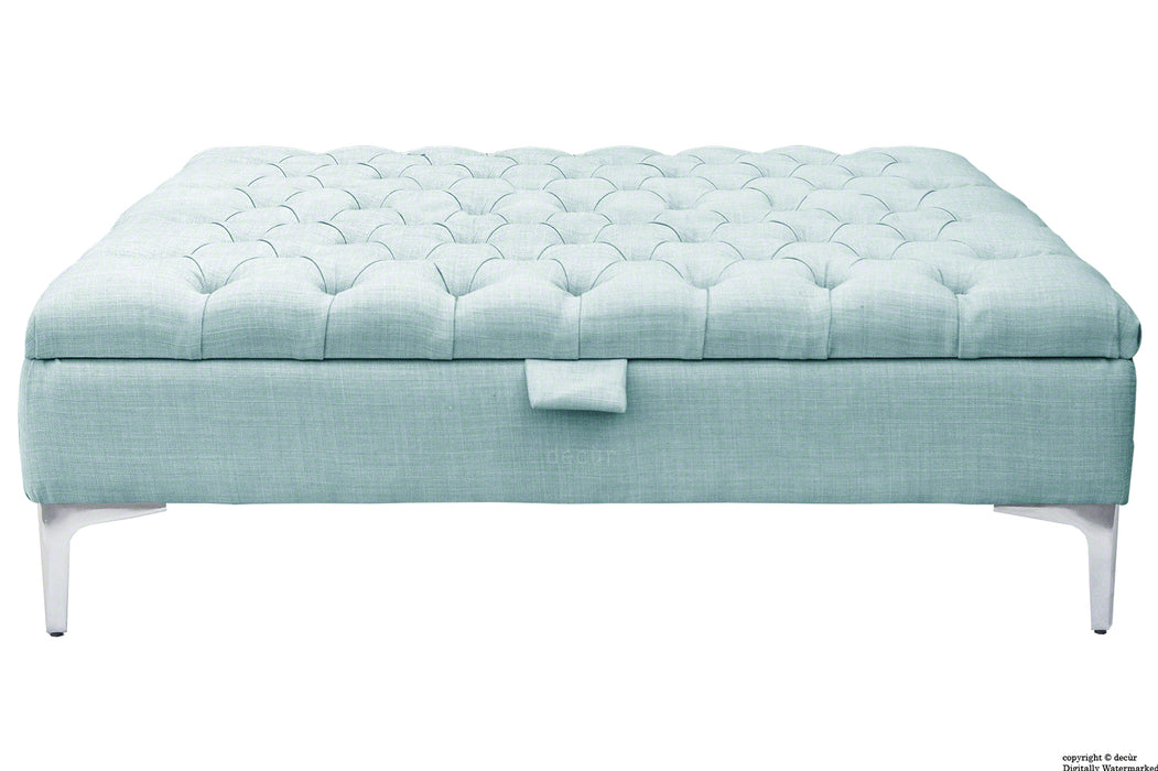 Tiffany Modern Buttoned Linen Footstool Large - Sky Duck Egg Blue with Optional Storage