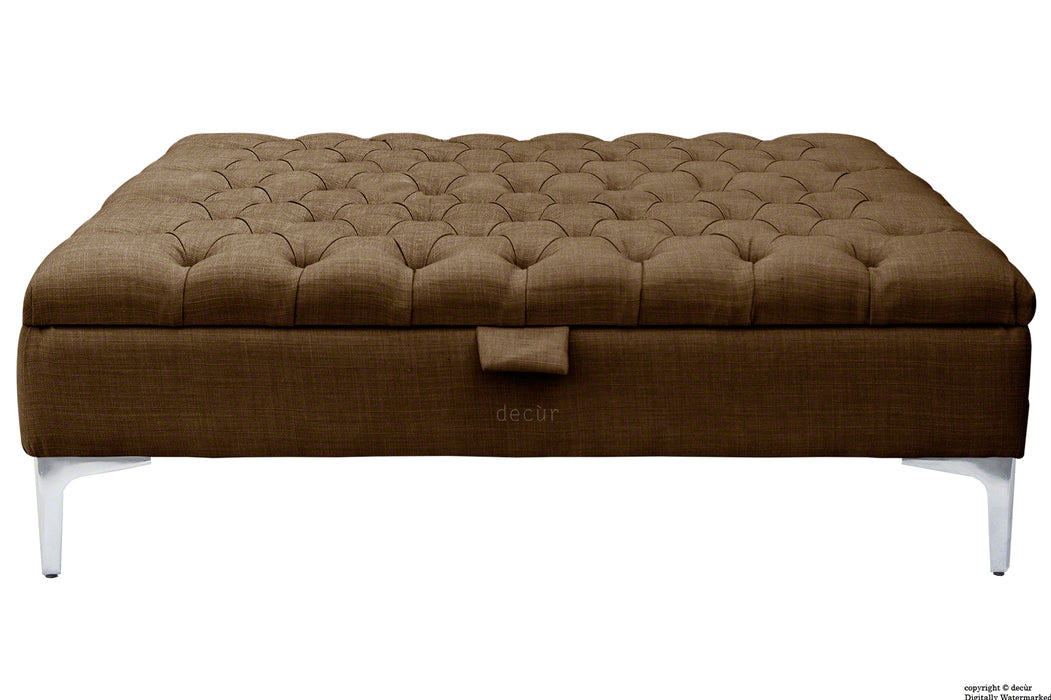 Tiffany Modern Buttoned Linen Footstool Large - Brown with Optional Storage