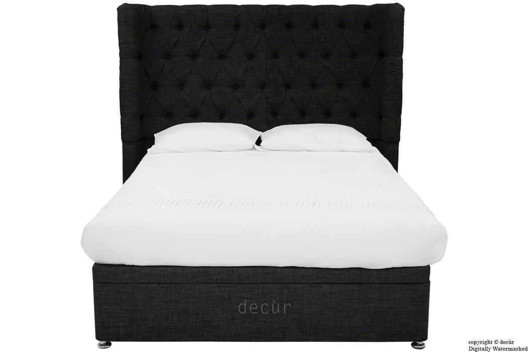 Hollyrood Linen Upholstered Winged Ottoman Bed - Black