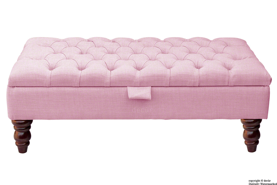 Tiffany Buttoned Linen Footstool - Pink with Optional Storage