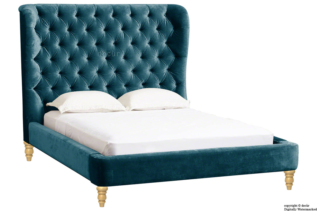Knightsbridge Winged Velvet Upholstered Bed - Peacock