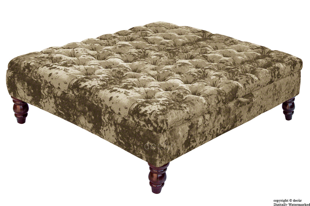 Tiffany Buttoned Crushed Velvet Footstool Large - Bronze with Optional Storage