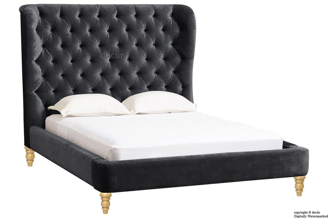 Knightsbridge Winged Velvet Upholstered Bed - Cosmic Black